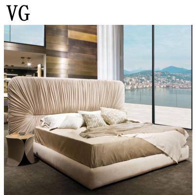 China Newest Sofa Fold-fold Craft Large Headboard Fabric Double Bed Bedroom Furniture Luxury Synthetic Leather Set for sale