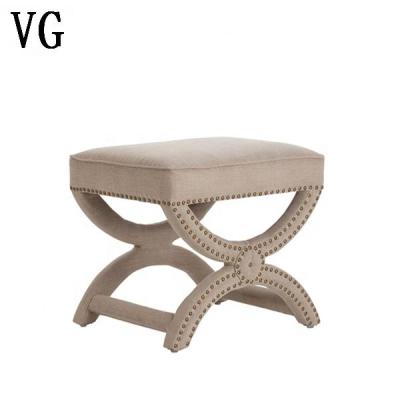 China Customized French Classic Canvas Fabric Stool Two Legs Wooden Massage Stool With Nails For Set for sale