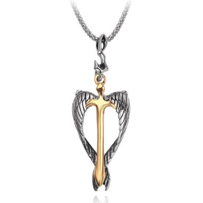 China Angel Wing Cross Necklace Hip Hop Angle Charm Gothic Classic Punk Necklaces For Women Mens Vintage Jewelry for sale