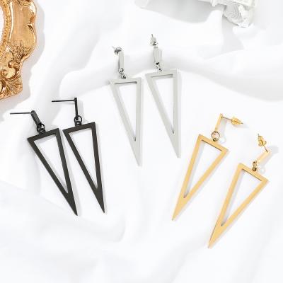 China Fashion Personality High Quality Gold Plating Stainless Steel Triangle Black Silver Women's Simple Geometric Stud Earrings for sale