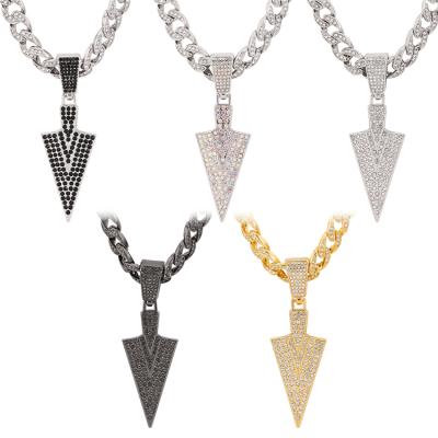 China Hiphop Men's Arrowhead Necklace Pendant Cuban Chain Hip Hop Jewelry Bling Diamond Rhinestone Link Chain for sale