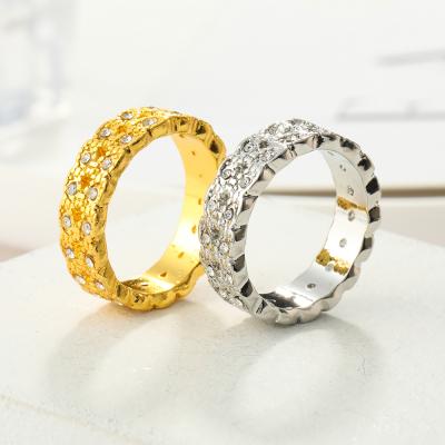 China Hiphop Hip Hop Iced Out Cubic Zirconia Gold Cuban Ring Men Women CZ Silver Plated Diamonds Cuban Link Ring Jewelry for sale