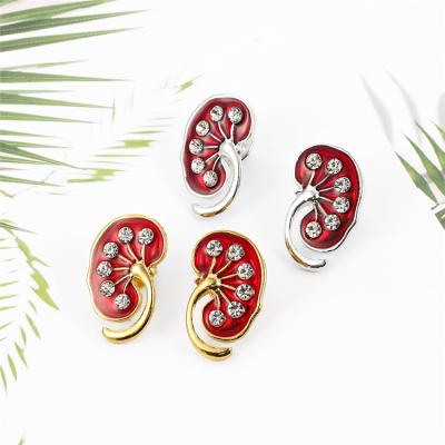 China Fashionable Red Doctors Nephrologist Pin Medical Jewelry Gift For Bag Lapel Crystal Kidney Shape Brooch Shirt for sale