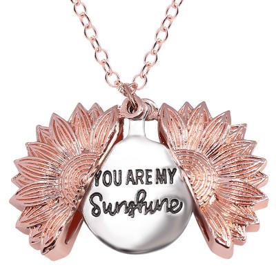 China Fashion Romantic Wholesale Pendant Couples Pendant Jewelry You Are My Sun Engraved Sunflower Necklace for sale