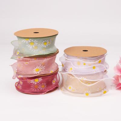 China 4cm Daisy Fishtail Ribbon Hot Sale bouquet flowers baking ribbon 4cm Daisy Fishtail Ribbon gift box packaging material for sale