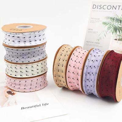 China 4cm factory direct supply polka Dot Fishtail Yarn Bouquet Packaging material flower gift ribbon for sale