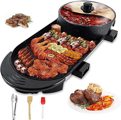 China Outdoor Electric Grill Hot Pot 2 in 1Multifunctional Grill Pot Smokeless Grill Indoor Pot Non-Stick BBQ Capacity for 2-12 People 110V for sale