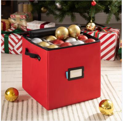 China Sustainable Oxford Cloth Holiday Christmas Ornament Balls Storage Box With Cardboard for sale