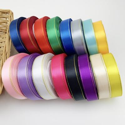 China Wholesale High Quality Tenacity (25 yards/roll) 20mm Gold High Edge Satin Ribbon Gift Packaging DIY Handmade Ribbon Roll for sale