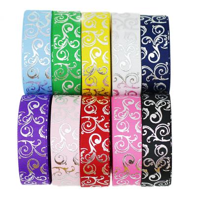 China High Tenacity Silver Foil Grosgrain Ribbon White Hot Stamping Gift (10yards/lot) 25mm Wedding Ribbons Wholesale for sale