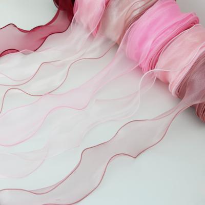 China High Tenacity (5Yards/roll) 60mm Wave Organza Ribbon Bow Silk Material For Hair Ornament Gift Wrapping Decoration Lace Ribbons for sale