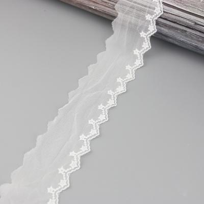 China White Cotton Embroid Wewing Ribbon Lace Fabric Webbing Decoration (3yards/lot) Handmade 70mm Width Opens Laces Wholesale for sale