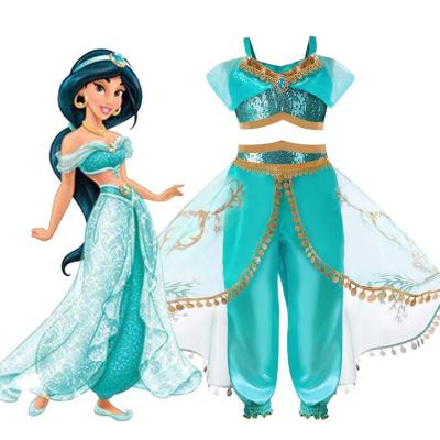 China Girls Halloween Jasmine Dress Kids Carnival Party Aladdin Arabian Princess Costume Children Clothing Summer Sequined Dress for sale