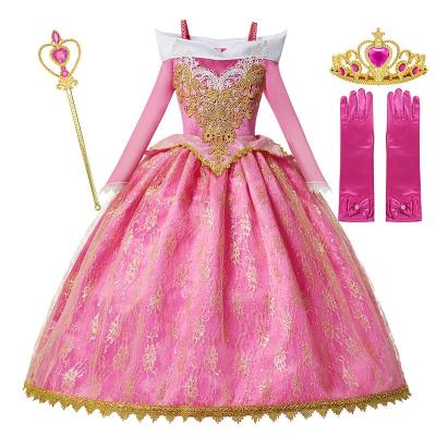 Cina Girls Sleeping Beauty Aurora Princess Dress Long Sleeves Off Shoulder Lace Robe Kids Fancy Party Outfits 2-10 Years Old in vendita