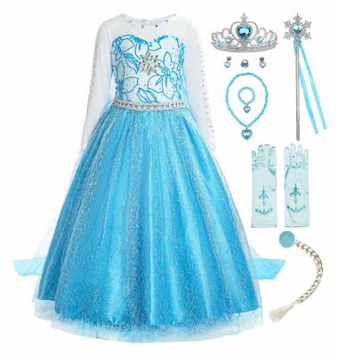 China Little Girls Snow Princess Elsa Fancy Dress Queen Costume Blue Elsa Dress for Halloween party for sale