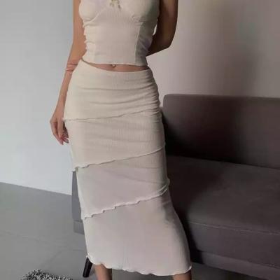 China Midi Sets Anti-pilling V-neck Lace Vest Sexy Women's Summer Suit Skirt Bow Vest Pieces Sheer Women's Clothing 2 Pieces for sale