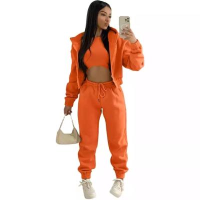 China Breathable Ladies Active Wear Sets Three Piece Sets Tank Top Sweatpants Matching Jackets Tracksuits Sets Long Hoodies Sweatpants Spring for sale