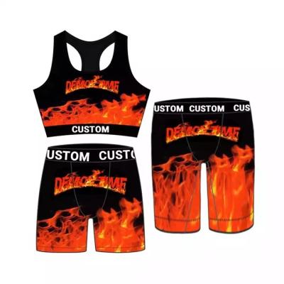 China Custom Breathable Fashion Boxing Polyester Panties Masculine Men Men Breathable Logo Printed Sports Bra Sets Couple Underwear Boxer Brief for sale