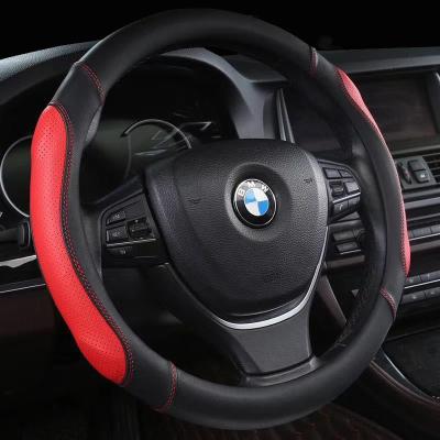 China Universal Comfortable And Durable Car Accessories Steering Wheel Cover With Needles For Opel BMW Benz Hyundai Ford Skoda Black Bag Trim Red Leather for sale