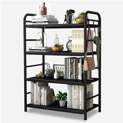 China Hot Sale Convertible Single 4-Tier Black Bookshelf Industrial Style Metal Shelf Bookcase Storage Rack For Kids for sale