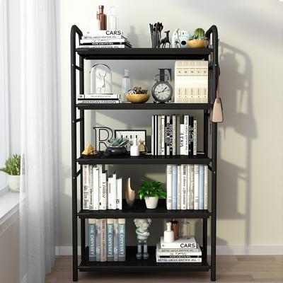 China 2022 Convertible Cheap Room 5 Layer Single Storage Rack Black Shelf Office Bookcase for sale