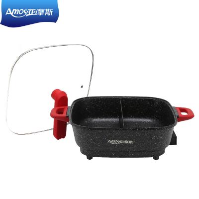 China Adjustable Temperature Amos Competitive Price Cast Aluminum Double Flavor Electric Hot Pot For Kitchen for sale