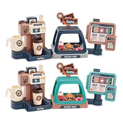 China Pretend Coffee Machine 3in1 Kindergarten Pretend Role Play Cashier Kitchen Coffee Machine Kids Dessert Store Toy Real for sale