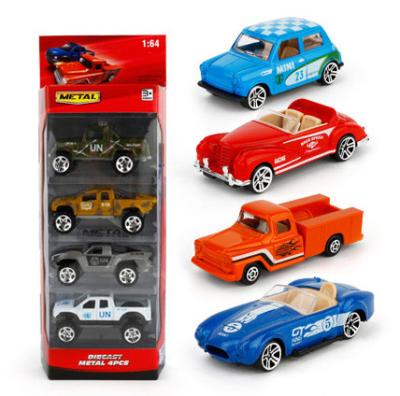 China Inertia Car 4Pcs Alloy Set 1/64 Simulation Car Inertia Car Miniature Random Model Vehicles Toy Diecast Car for sale