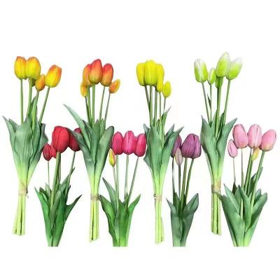 China Wholesale fivepcs silicone silk real touch artificial tulip flowers for shop hotel wedding home decoration for sale