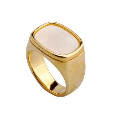 China Wholesale Fashion Lead Free Nickel Free Gold Plated Stainless Steel Shell Signet Ring Natural White for sale