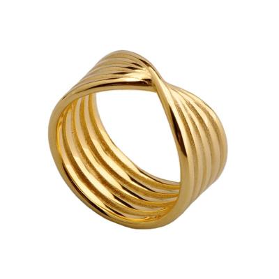 China Fashion Ring Geometric Wide Stripe Band Ring 18K Gold Stainless Steel Single Ring Lead Free Nickel Free For Women for sale