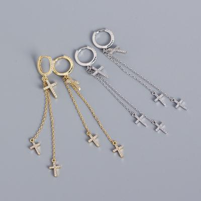 China CLASSIC Korean Style S925 Sterling Silver Diamond Cross Fringe Women's Stud Earrings for sale