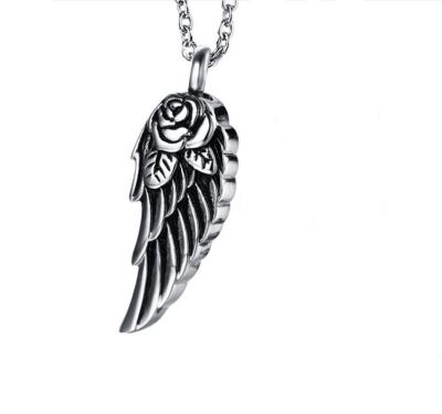 China Romantic Angel Wing with Rose Stainless Steel Keepsake Memorial Cremation Jewelry Cremation Urn Pendant Necklace for sale