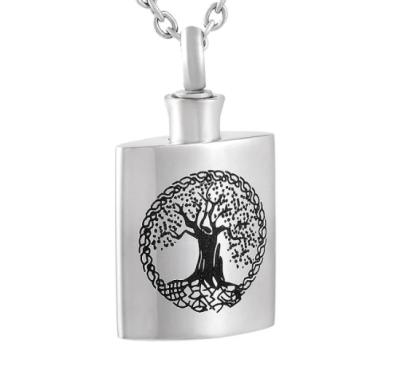 China Casual/Sporty Tree of Life Keepsake Urn Necklace for Human Cremation Jewelry Square Stainless Steel Pet Ashes Memorial Pendant for sale