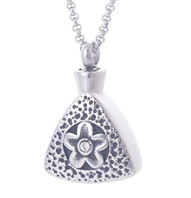 China Crystal Inlay Triangle Flower Stainless Steel Keepsake Jewelry Memorial Gift Cremation Urn Casual/Sporty Necklace Pendant For Ashes for sale