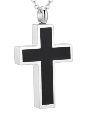 China Vintage Rose Gold Stainless Steel Enamel Black Cross Keepsake Urn Stainless Steel Vintage Rose Gold Cross Necklaces Pendant Cremation Urn for sale