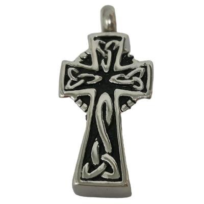 China CLASSIC Celtic Cross Memorial Urn Women's Cremation Keepsake Stainless Steel Silver Black Pendant Necklace for sale