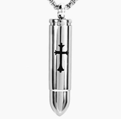 China Casual/Sports Cremation Urn Bullet Stainless Steel Ash Bullets Celtic Cross Engrave Pendant Necklace Shape Necklaces Jewelry Gift for sale