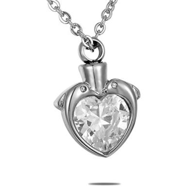 China Cute Cute Dolphin Holder Crystal Heart Cremation Urn Jewelry Keepsake Gift Cremates Stainless Steel Memorial Keepsake Pendant Necklace for sale