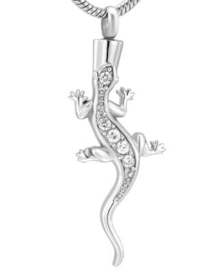 China Cute Lizard Shape Rhinestones Inlay Pet Memorial Cremation Necklace Urn Pendant To Hold Ashes Keepsake Funeral Casket for sale