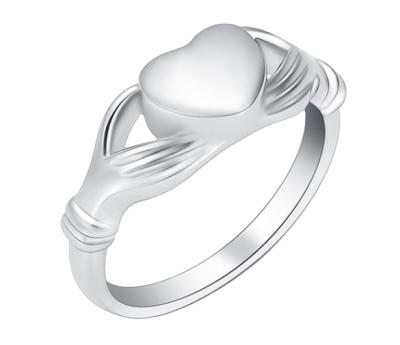 China Funeral Hand Embrace Love Heart Cremation Ring Stainless Steel Memorial Jewelry Keepsake FASHION Plated Celtic Holder Ring for sale