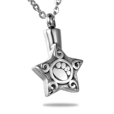 China Casual/Sporting Pet Paw Print Star Cremation Jewelry for Ashes Stainless Steel Dangling Star Memorial Urn Necklace for sale