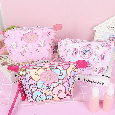 China Custom Printed Cartoon Lady Pink Cosmetic Bag Kitty Travel Cosmetic Makeup Bag Custom Printed Durable Bag for sale