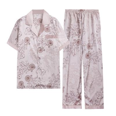 China QUICK DRY Wholesale luxury men's short-sleeved pants pajamas 2 piece set home loungewear nightwear spring silk ice pajamas for sale