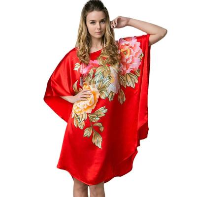 China QUICK DRY Women's home wear new silk clothing red print sleepwear tshirt night dress short sleeve pajamas nightgown for sale