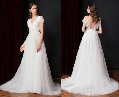 China FANWEIMEI#3106 Elegant Anti-Static Short Sheath Backless V-Neckline Wedding Dress Bride Dress for sale