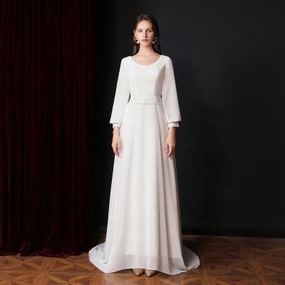 China FANWEIMEI#9013 Long Sleeve Backless Wedding Dress Bride Dress Anti-Static Elegant O-Neck Chiffon Dress for sale