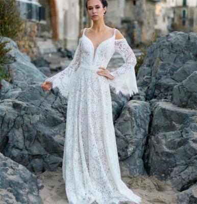 China Spaghetti Straps #11162 Anti-Static Flare Long Sleeve Bridal Wedding Dress Bohemian Field Train Beach Wedding Dresses Vestido Bridal De Novia Vestido for sale