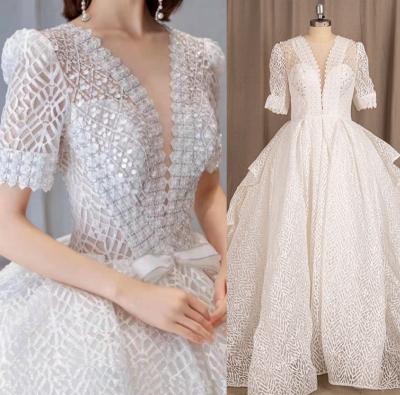 China Backless Beading Sequined Puffy Princess Ball Gown Wedding Half Sleeve V-Neck Pictures 9246# 100% Real Wholesale Price Anti-Static Dresses for sale