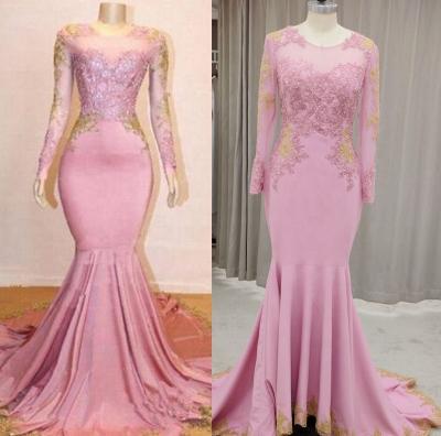 China New Real Photos #7972 Girls Workable Field Train Sheath Long Lace Applique Rose Gold Mermaid Party Evening Dresses Formal Prom Dresses for sale